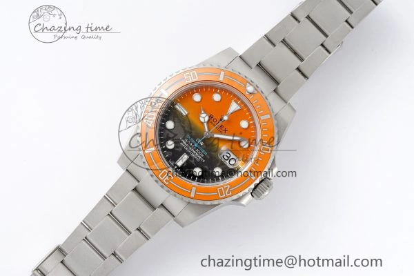 Submariner DIW Sandblasted VSF 1:1 Best Edition Orange Ceramic Bezel Orange Black Dial on SS Bracelet VS3135