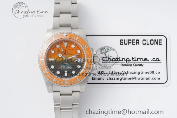 Submariner DIW Sandblasted VSF 1:1 Best Edition Orange Ceramic Bezel Orange Black Dial on SS Bracelet VS3135
