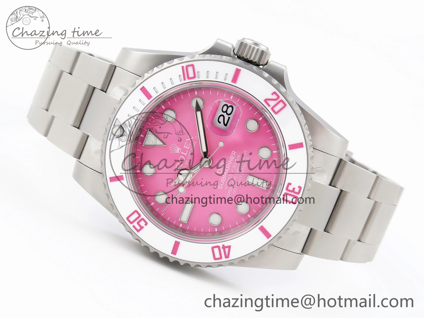 Submariner DIW Sandblasted VSF 1:1 Best Edition Pink Dial White Ceramic Bezel on SS Bracelet VS3135