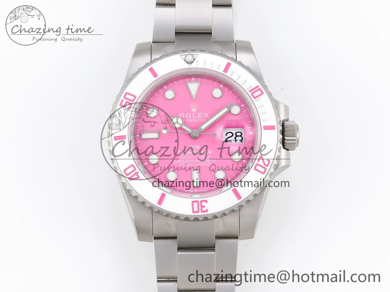 Submariner DIW Sandblasted VSF 1:1 Best Edition Pink Dial White Ceramic Bezel on SS Bracelet VS3135