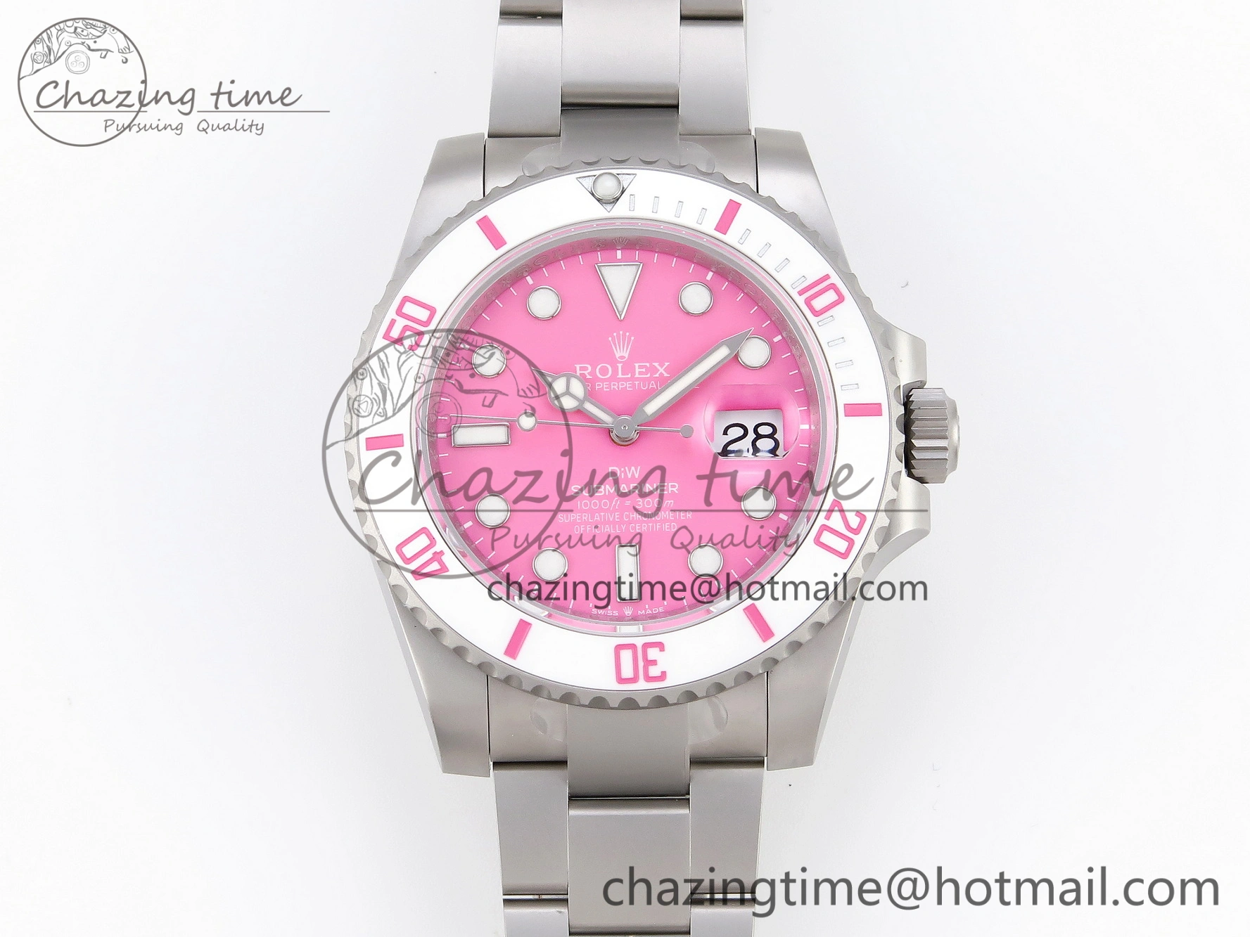Submariner DIW Sandblasted VSF 1:1 Best Edition Pink Dial White Ceramic Bezel on SS Bracelet VS3135