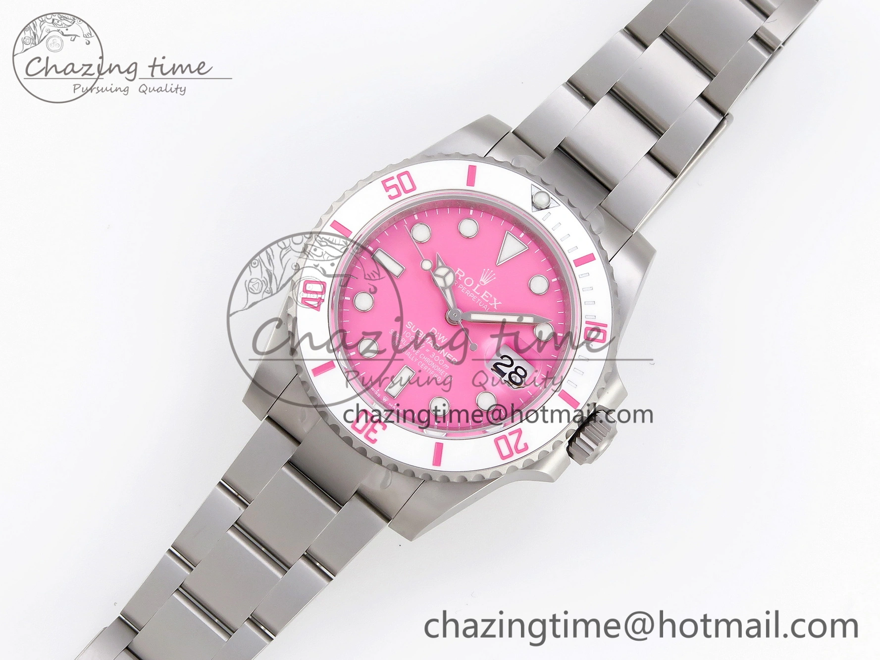 Submariner DIW Sandblasted VSF 1:1 Best Edition Pink Dial White Ceramic Bezel on SS Bracelet VS3135