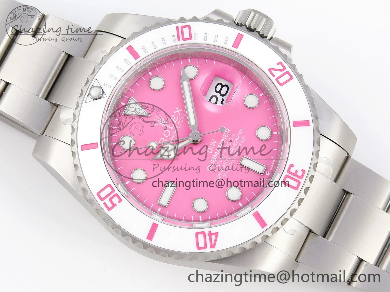 Submariner DIW Sandblasted VSF 1:1 Best Edition Pink Dial White Ceramic Bezel on SS Bracelet VS3135
