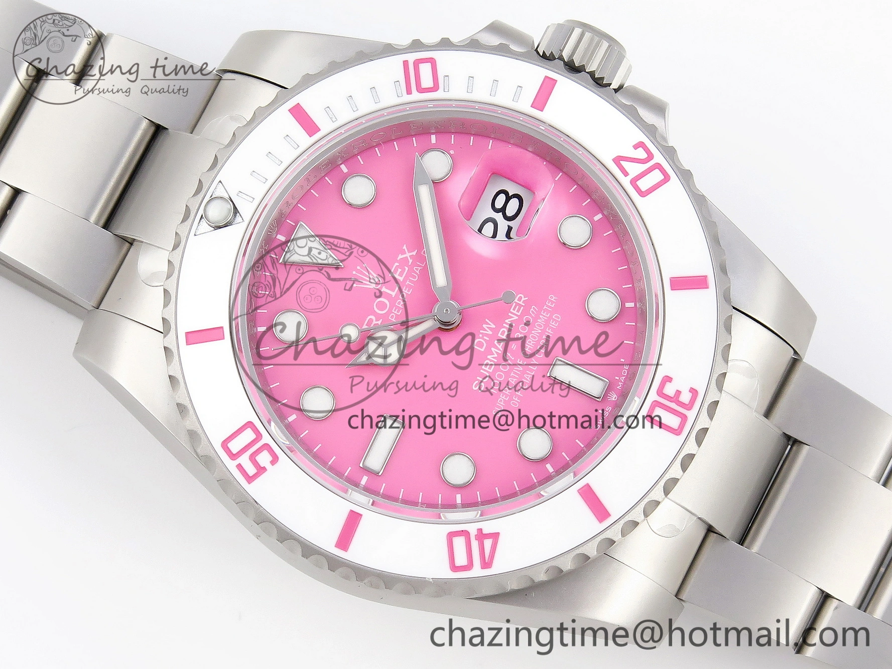 Submariner DIW Sandblasted VSF 1:1 Best Edition Pink Dial White Ceramic Bezel on SS Bracelet VS3135