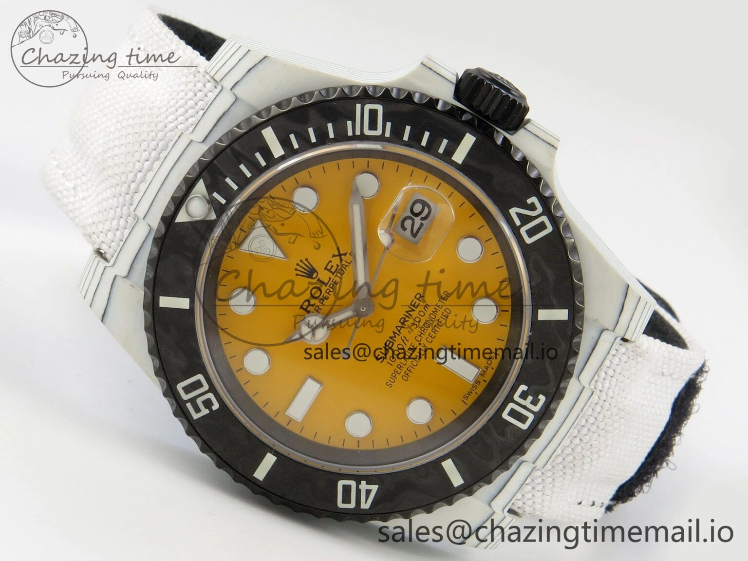 Submariner DIW White Carbon MPF Best Edition Yellow Dial On White Nylon Strap SA3135