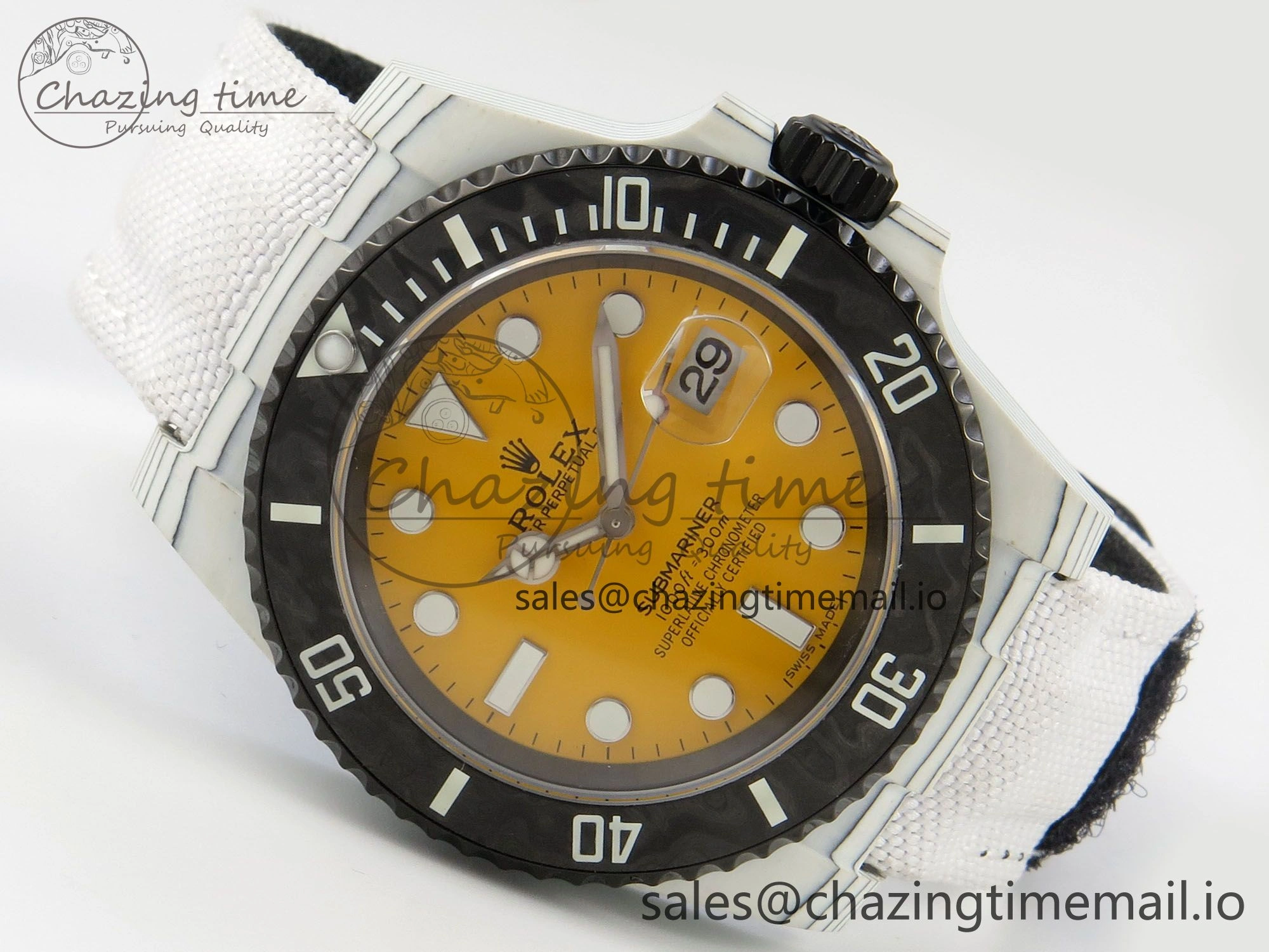 Submariner DIW White Carbon MPF Best Edition Yellow Dial On White Nylon Strap SA3135