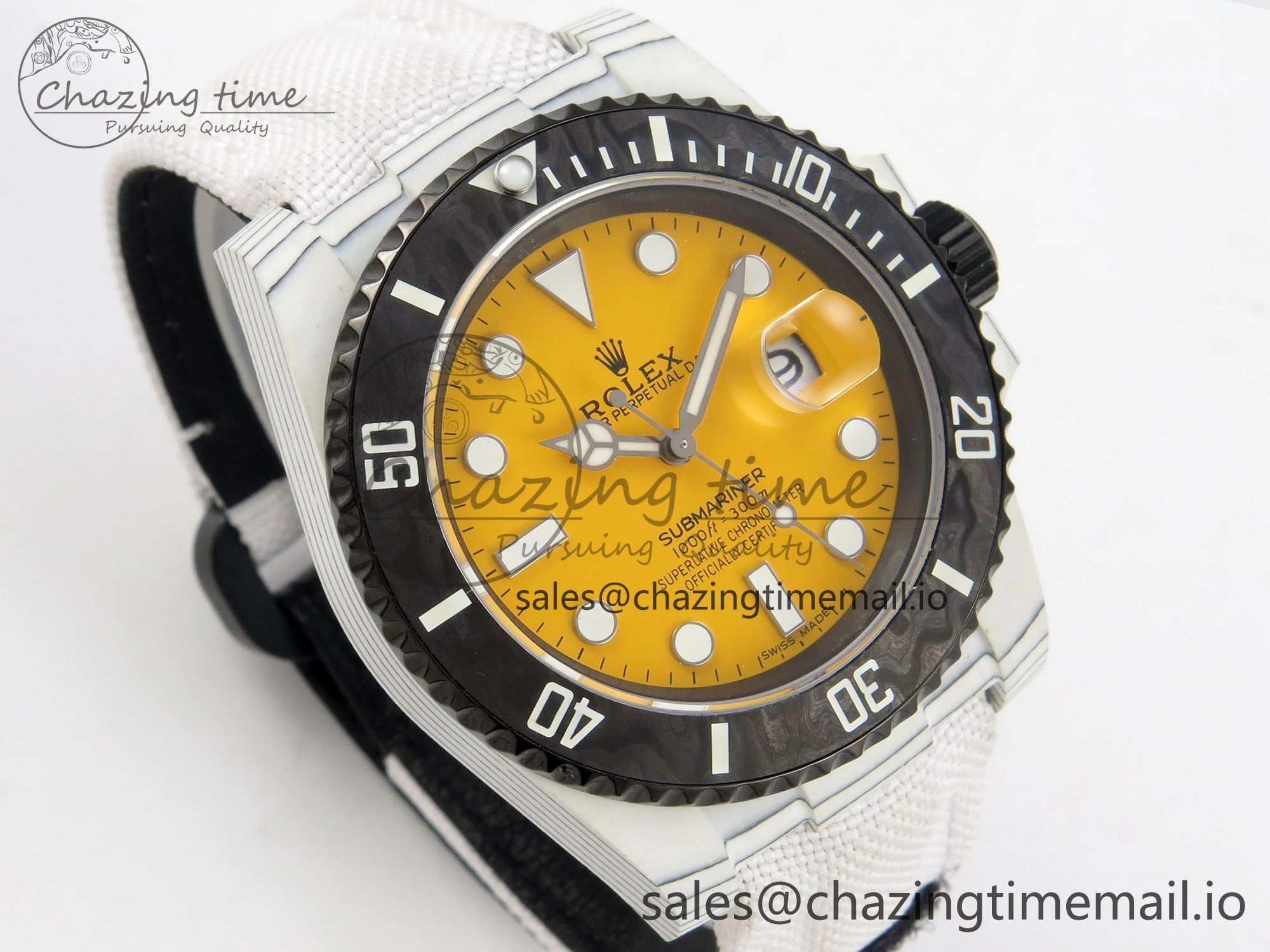 Submariner DIW White Carbon MPF Best Edition Yellow Dial On White Nylon Strap SA3135