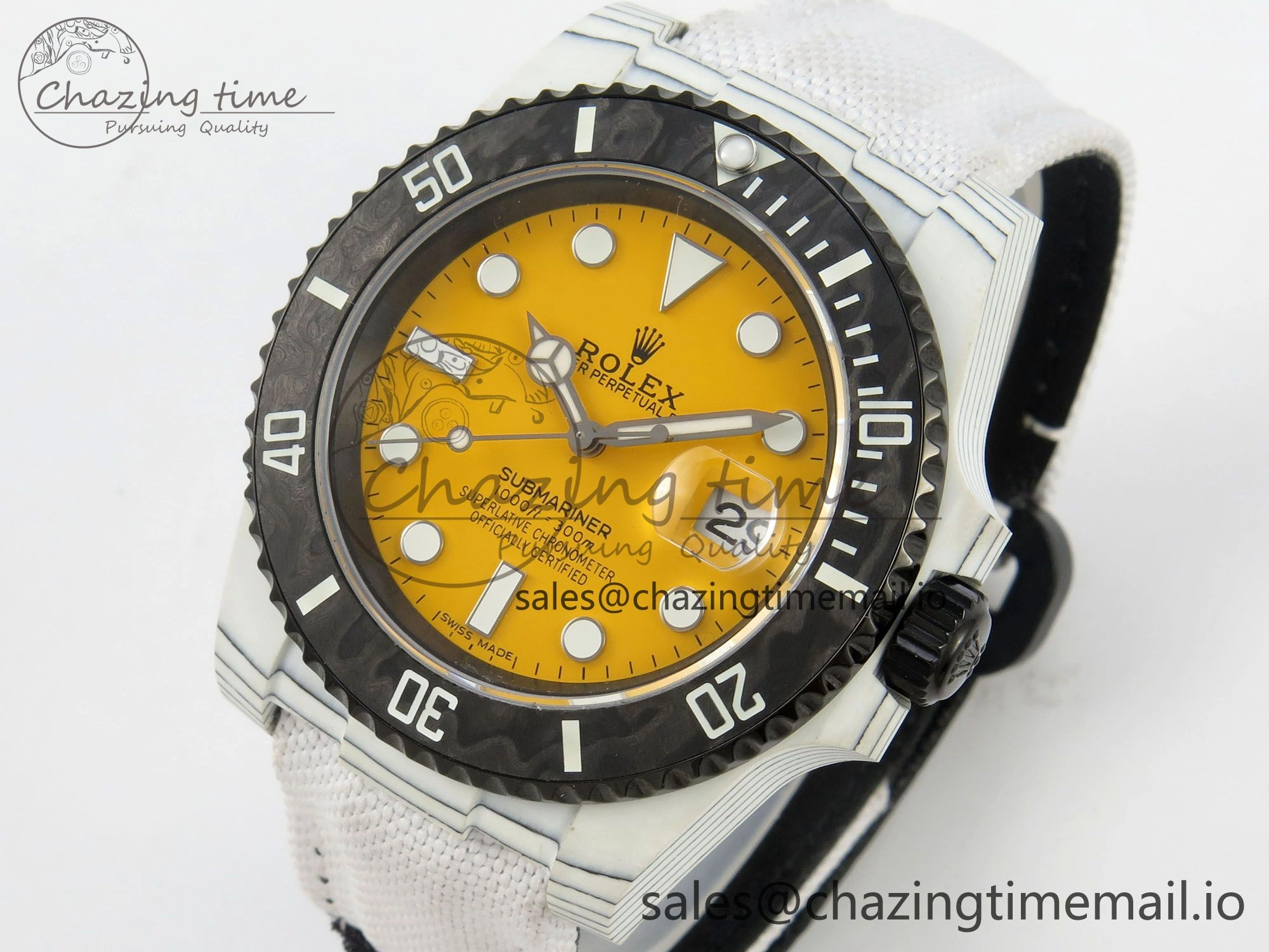 Submariner DIW White Carbon MPF Best Edition Yellow Dial On White Nylon Strap SA3135
