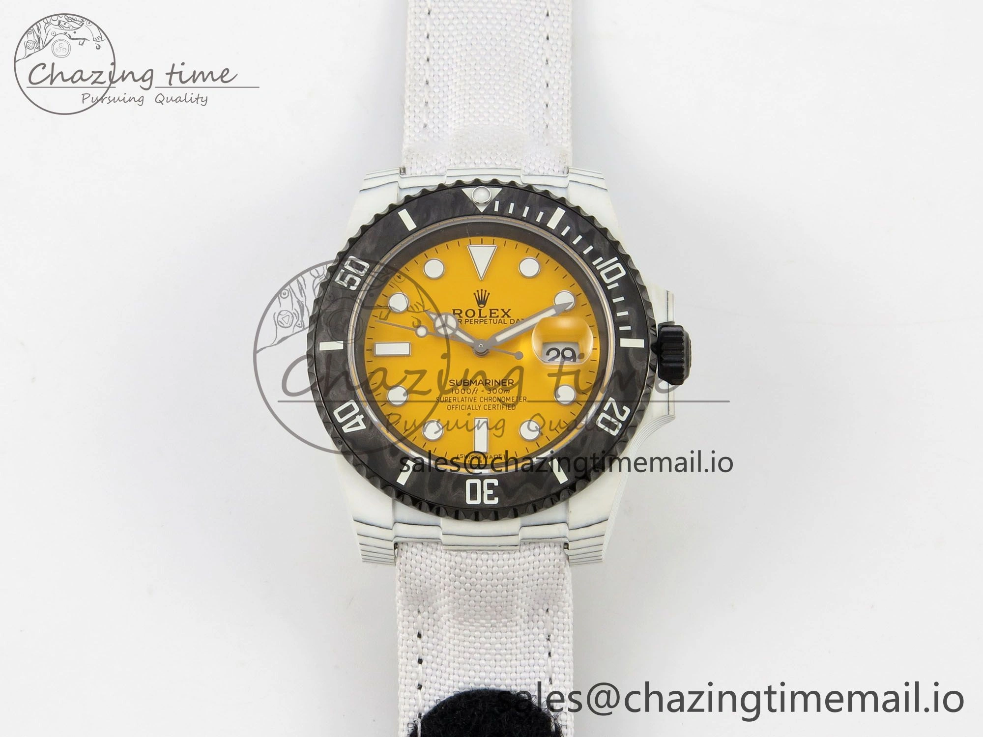 Submariner DIW White Carbon MPF Best Edition Yellow Dial On White Nylon Strap SA3135