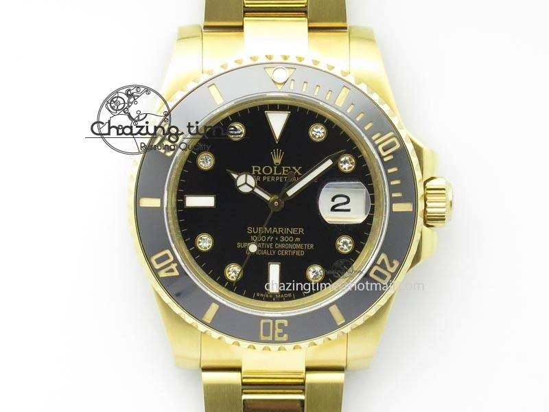 Submariner Full Gold Black Dial Diamond BP Best Edition Swiss ETA2836