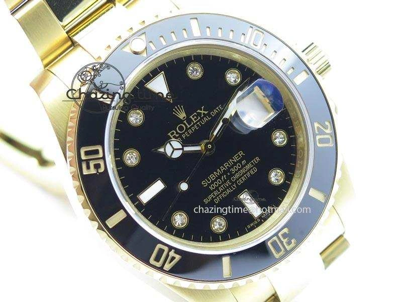 Submariner Full Gold Black Dial Diamond BP Best Edition Swiss ETA2836