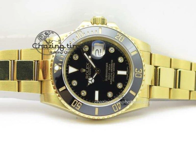 Submariner Full Gold Black Dial Diamond BP Best Edition Swiss ETA2836