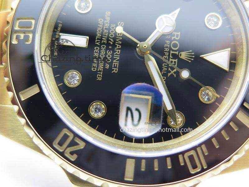 Submariner Full Gold Black Dial Diamond BP Best Edition Swiss ETA2836