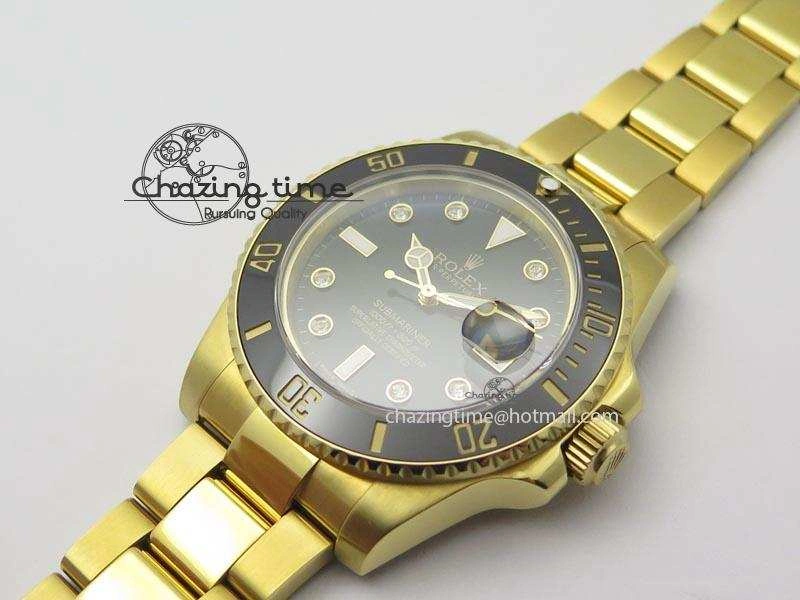 Submariner Full Gold Black Dial Diamond BP Best Edition Swiss ETA2836
