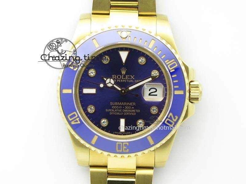 Submariner Full Gold Blue Dial Diamond BP Best Edition Swiss ETA2836