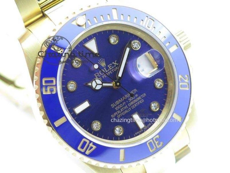 Submariner Full Gold Blue Dial Diamond BP Best Edition Swiss ETA2836