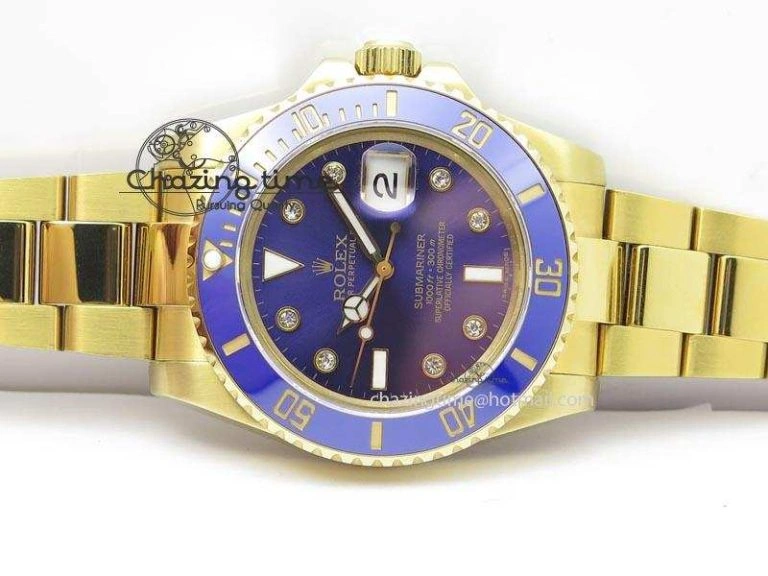 Submariner Full Gold Blue Dial Diamond BP Best Edition Swiss ETA2836