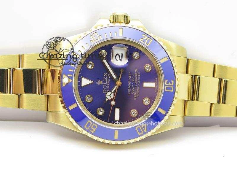 Submariner Full Gold Blue Dial Diamond BP Best Edition Swiss ETA2836