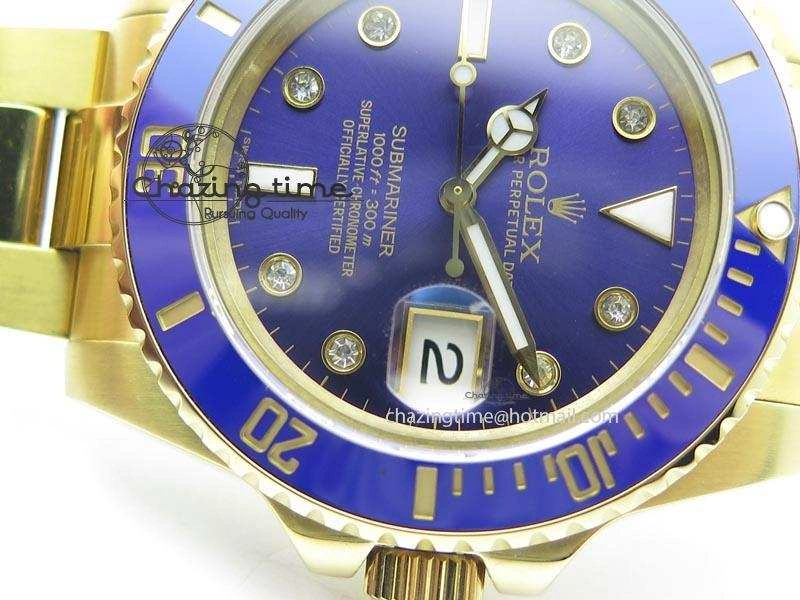 Submariner Full Gold Blue Dial Diamond BP Best Edition Swiss ETA2836