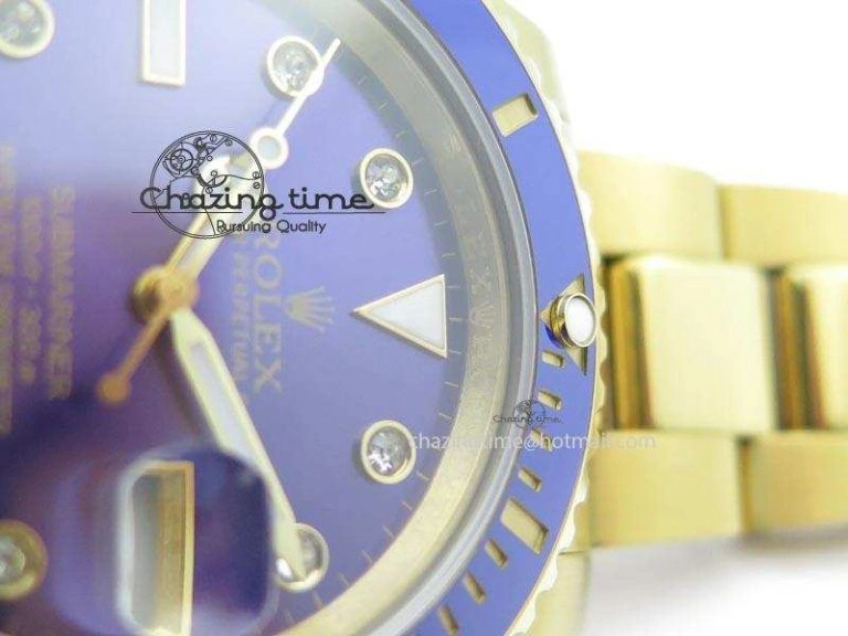 Submariner Full Gold Blue Dial Diamond BP Best Edition Swiss ETA2836