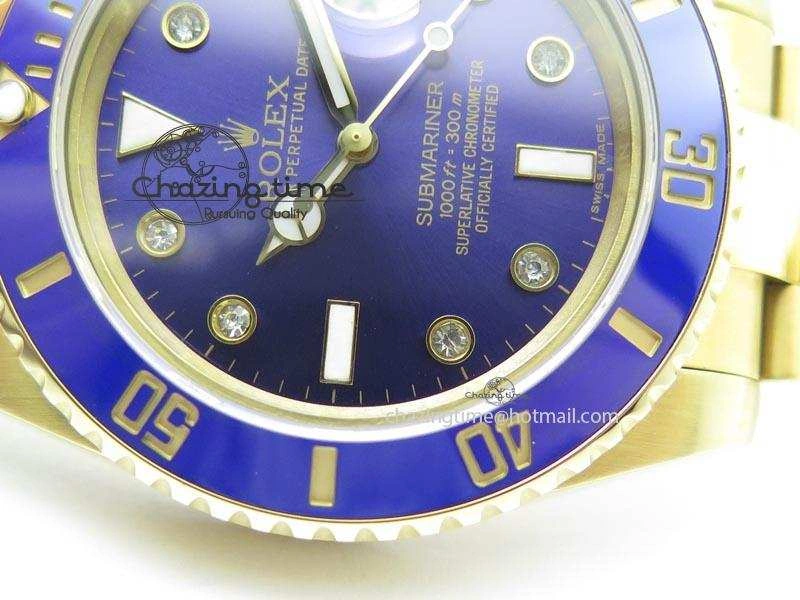 Submariner Full Gold Blue Dial Diamond BP Best Edition Swiss ETA2836