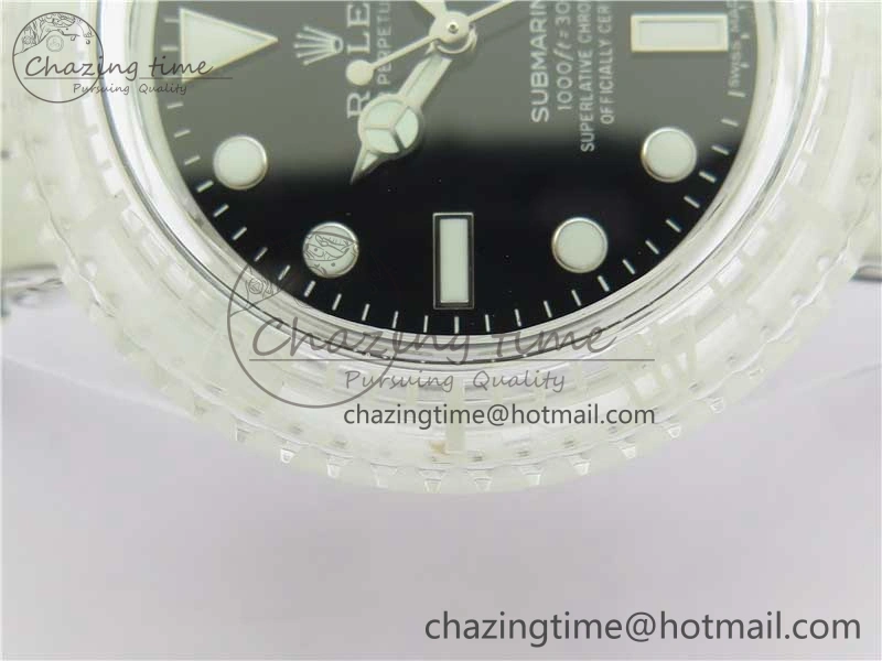 Submariner Phantomlab Transparent 3AF Best Edition Black Dial on White Rubber Strap VR3135