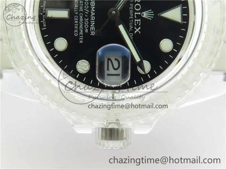 Submariner Phantomlab Transparent 3AF Best Edition Black Dial on White Rubber Strap VR3135