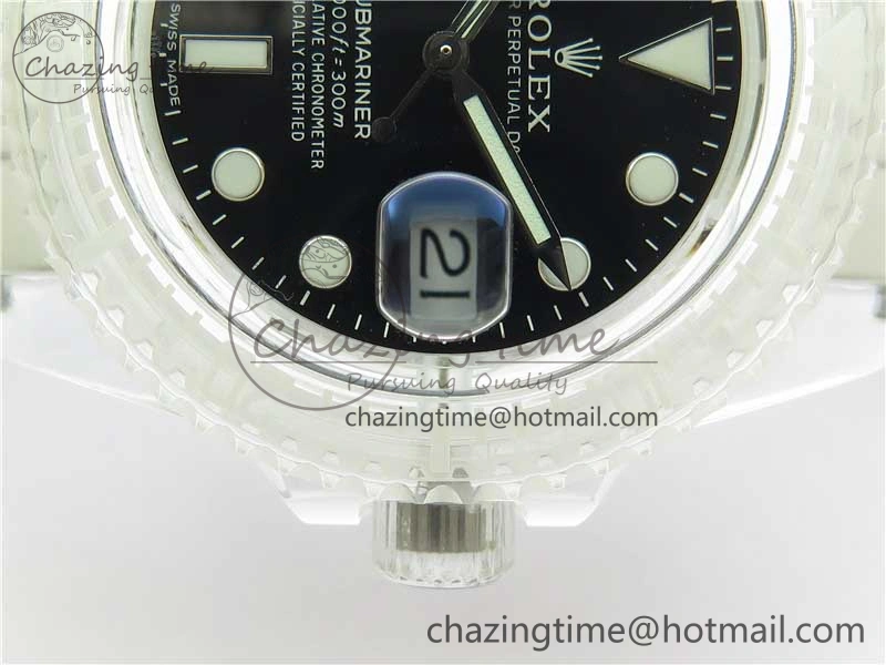 Submariner Phantomlab Transparent 3AF Best Edition Black Dial on White Rubber Strap VR3135