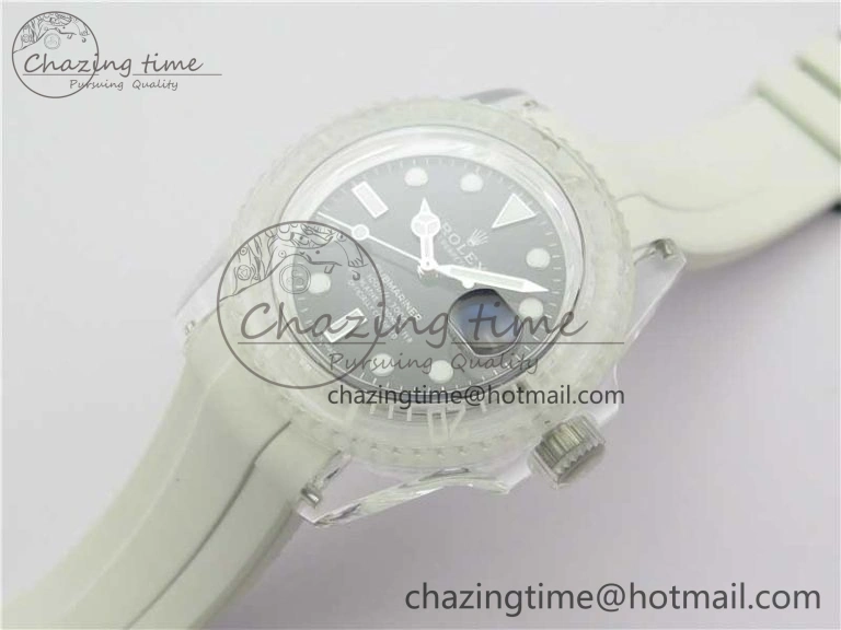 Submariner Phantomlab Transparent 3AF Best Edition Black Dial on White Rubber Strap VR3135