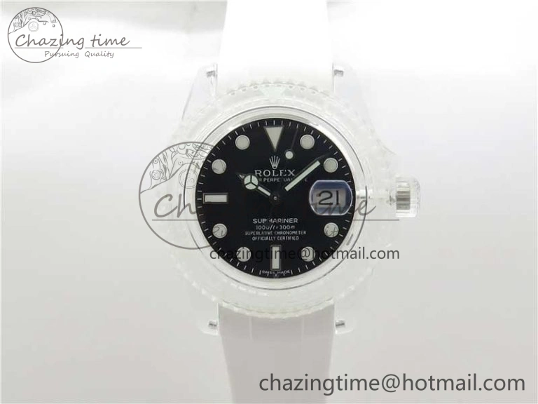 Submariner Phantomlab Transparent 3AF Best Edition Black Dial on White Rubber Strap VR3135