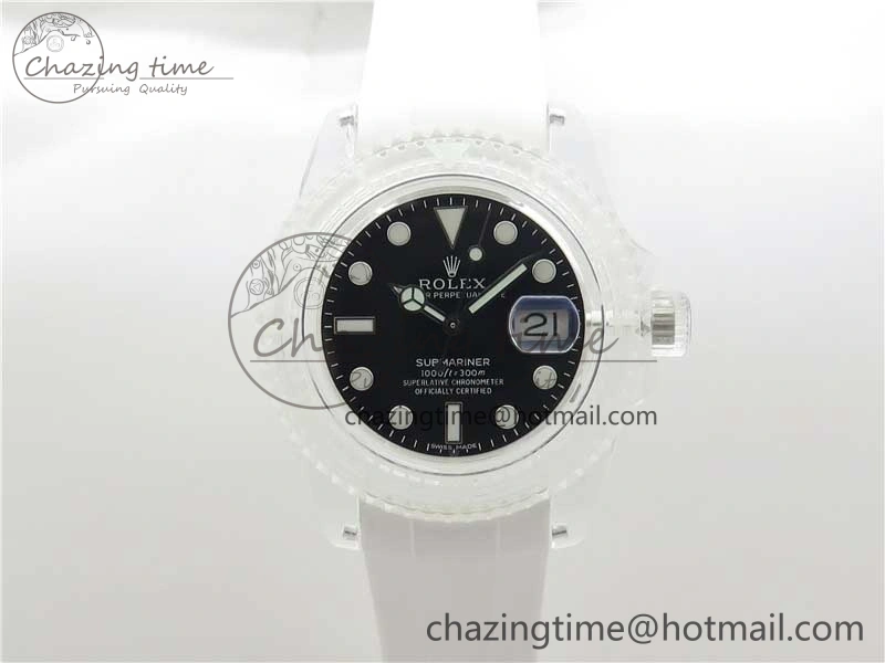 Submariner Phantomlab Transparent 3AF Best Edition Black Dial on White Rubber Strap VR3135
