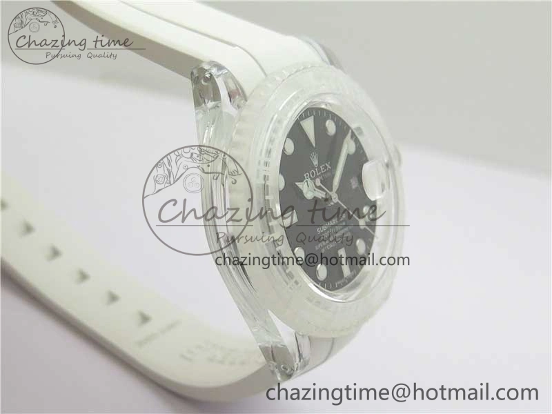 Submariner Phantomlab Transparent 3AF Best Edition Black Dial on White Rubber Strap VR3135
