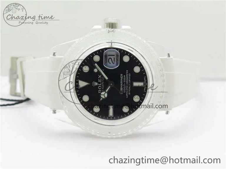 Submariner Phantomlab Transparent 3AF Best Edition Black Dial on White Rubber Strap VR3135