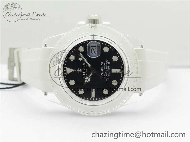 Submariner Phantomlab Transparent 3AF Best Edition Black Dial on White Rubber Strap VR3135