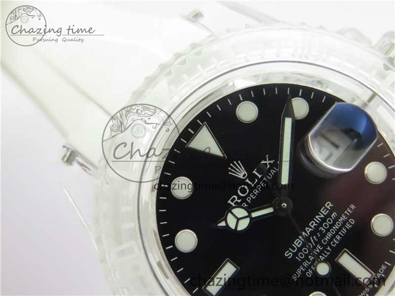 Submariner Phantomlab Transparent 3AF Best Edition Black Dial on White Rubber Strap VR3135