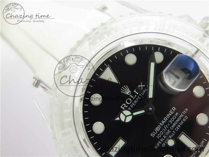 Submariner Phantomlab Transparent 3AF Best Edition Black Dial on White Rubber Strap VR3135