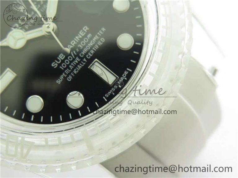 Submariner Phantomlab Transparent 3AF Best Edition Black Dial on White Rubber Strap VR3135
