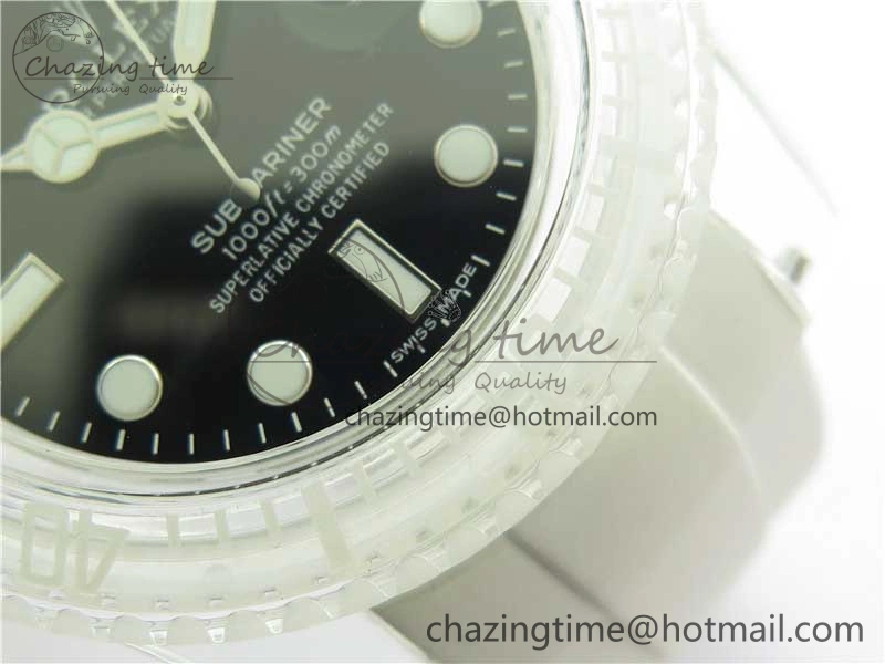 Submariner Phantomlab Transparent 3AF Best Edition Black Dial on White Rubber Strap VR3135