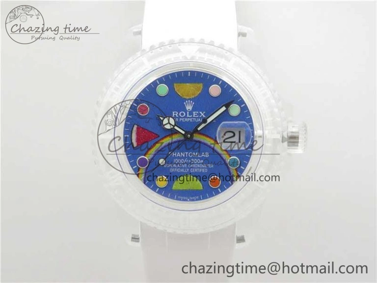 Submariner Phantomlab Transparent 3AF Best Edition Blue Fruit Dial on White Rubber Strap VR3135