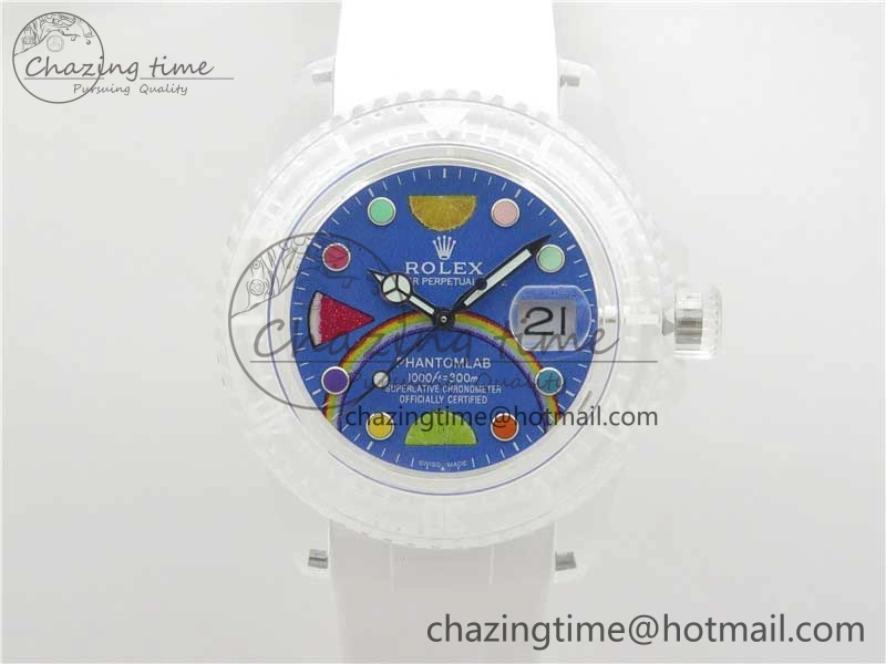 Submariner Phantomlab Transparent 3AF Best Edition Blue Fruit Dial on White Rubber Strap VR3135