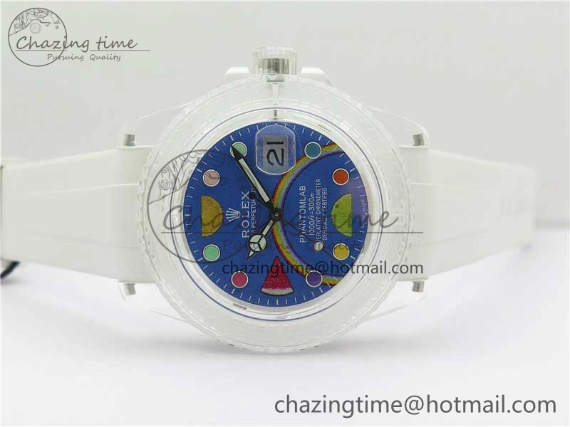 Submariner Phantomlab Transparent 3AF Best Edition Blue Fruit Dial on White Rubber Strap VR3135