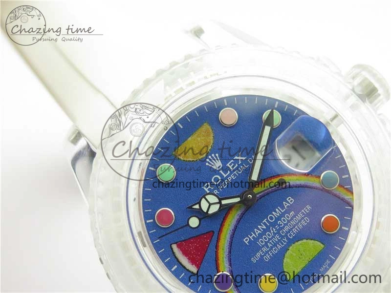 Submariner Phantomlab Transparent 3AF Best Edition Blue Fruit Dial on White Rubber Strap VR3135
