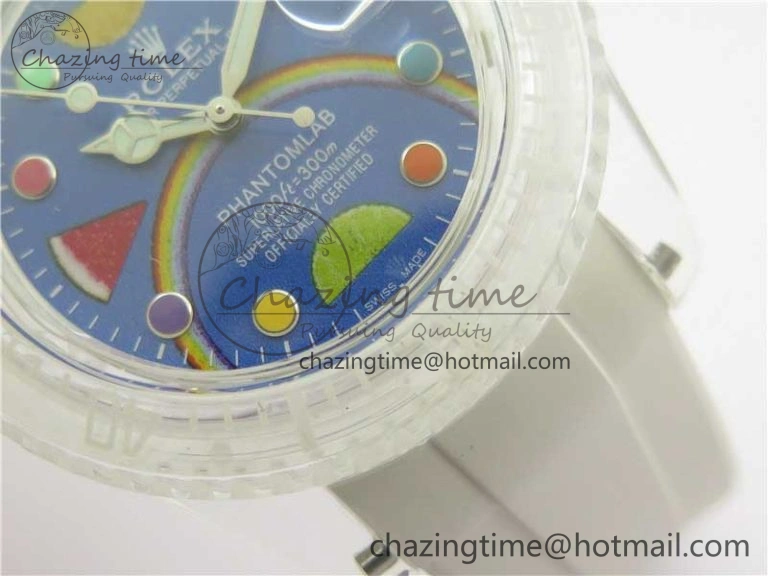 Submariner Phantomlab Transparent 3AF Best Edition Blue Fruit Dial on White Rubber Strap VR3135