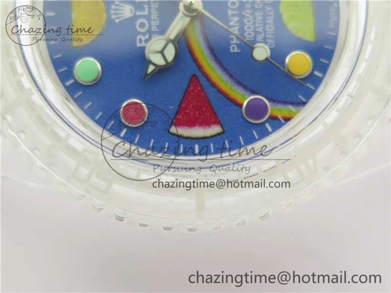 Submariner Phantomlab Transparent 3AF Best Edition Blue Fruit Dial on White Rubber Strap VR3135