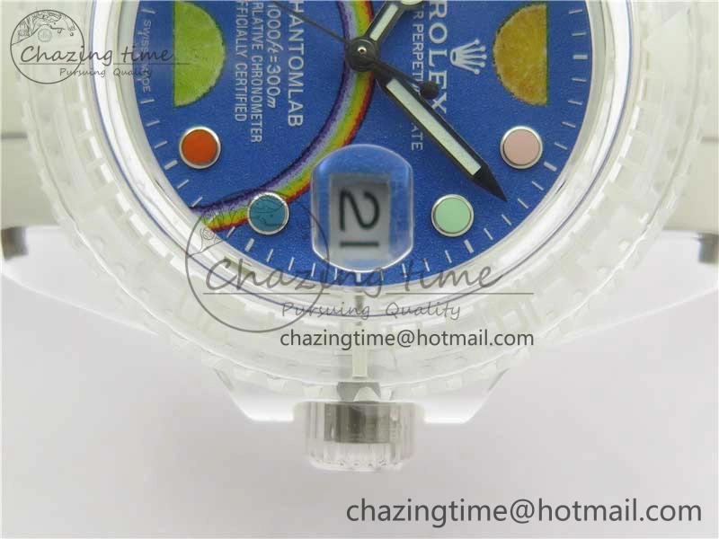 Submariner Phantomlab Transparent 3AF Best Edition Blue Fruit Dial on White Rubber Strap VR3135