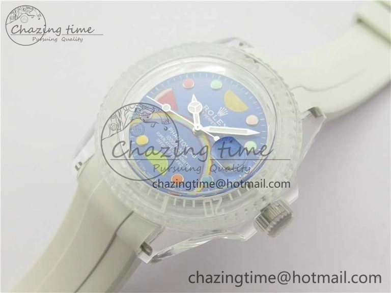 Submariner Phantomlab Transparent 3AF Best Edition Blue Fruit Dial on White Rubber Strap VR3135