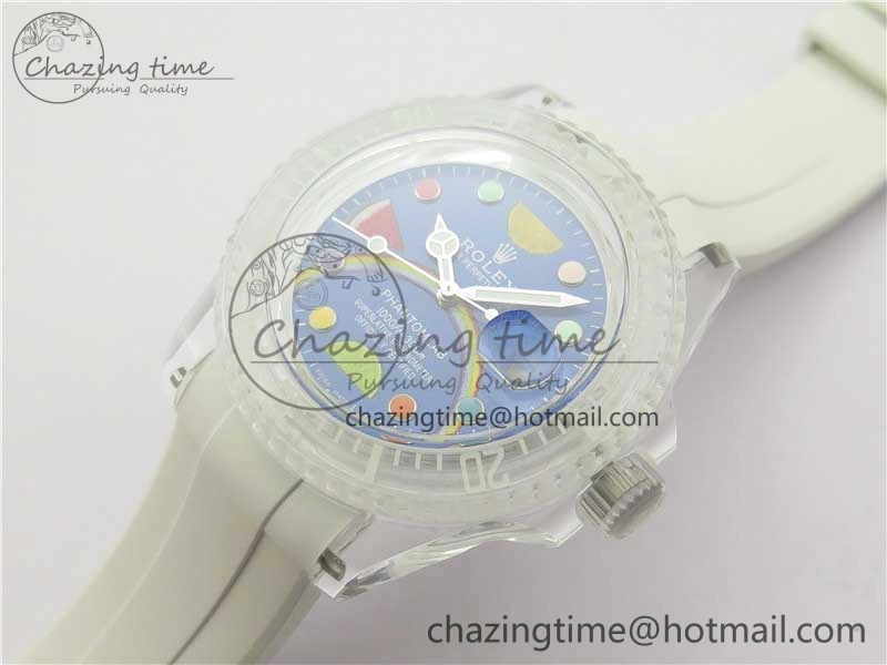 Submariner Phantomlab Transparent 3AF Best Edition Blue Fruit Dial on White Rubber Strap VR3135