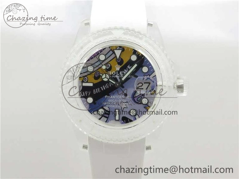 Submariner Phantomlab Transparent 3AF Best Edition Blue Space Dial on White Rubber Strap VR3135