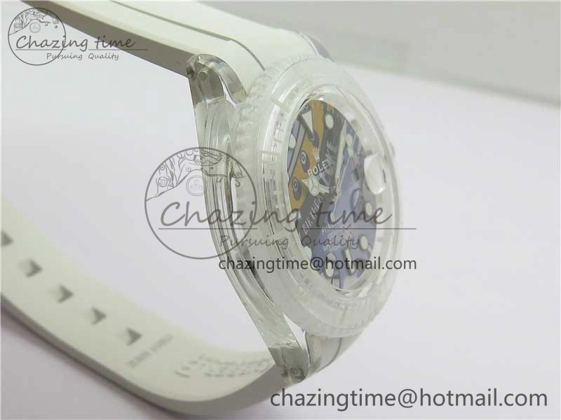 Submariner Phantomlab Transparent 3AF Best Edition Blue Space Dial on White Rubber Strap VR3135