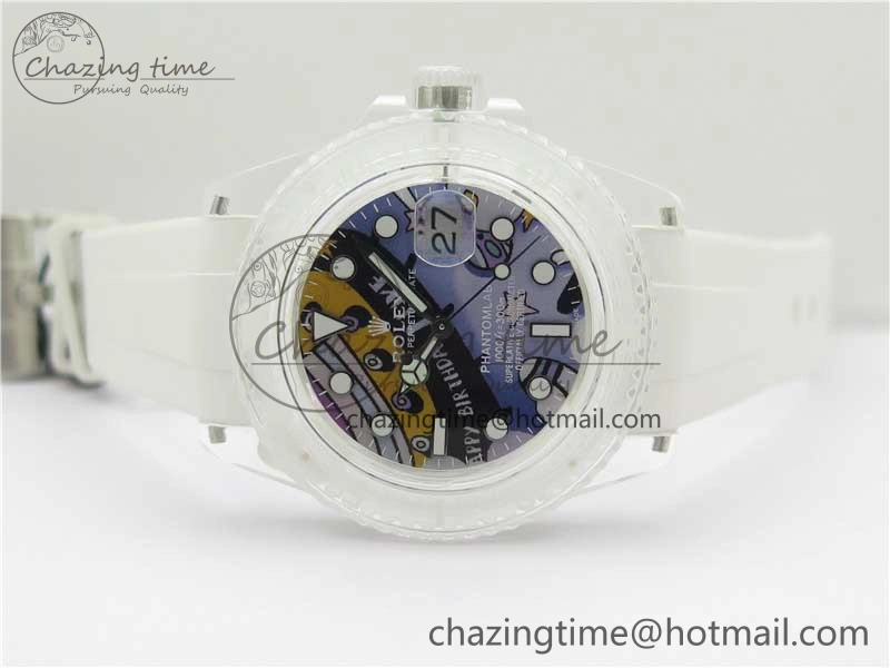 Submariner Phantomlab Transparent 3AF Best Edition Blue Space Dial on White Rubber Strap VR3135